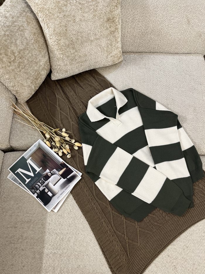 Striped Knit Polo Shirt (3) پلوشرت زنانه بافت راه راه