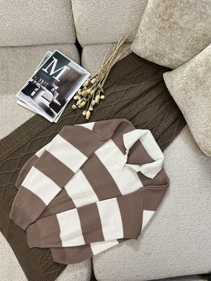 Striped Knit Polo Shirt (4) پلوشرت زنانه بافت راه راه