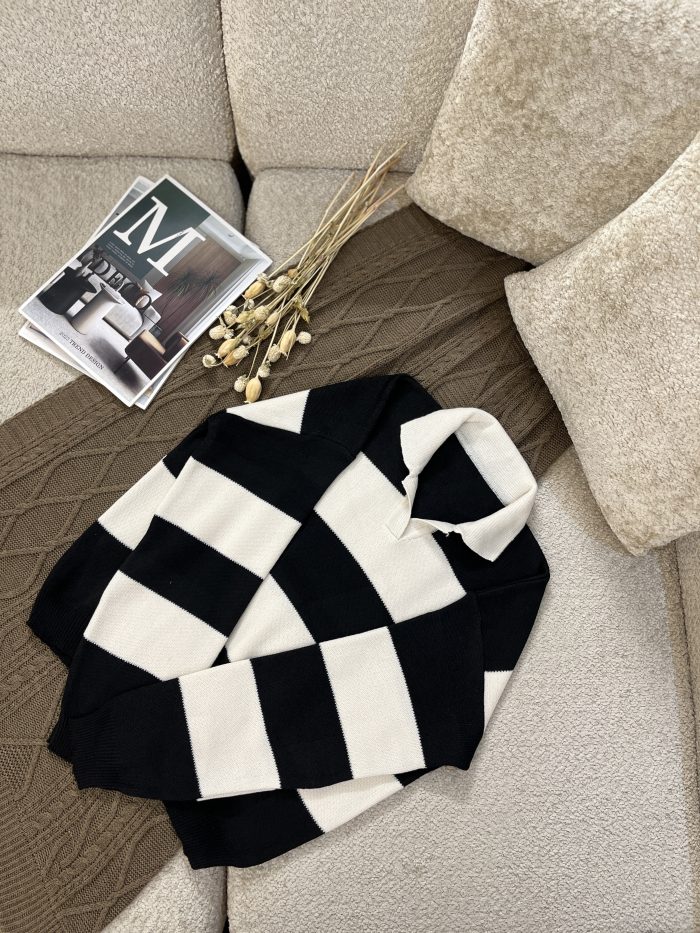 Striped Knit Polo Shirt (6) پلوشرت زنانه بافت راه راه