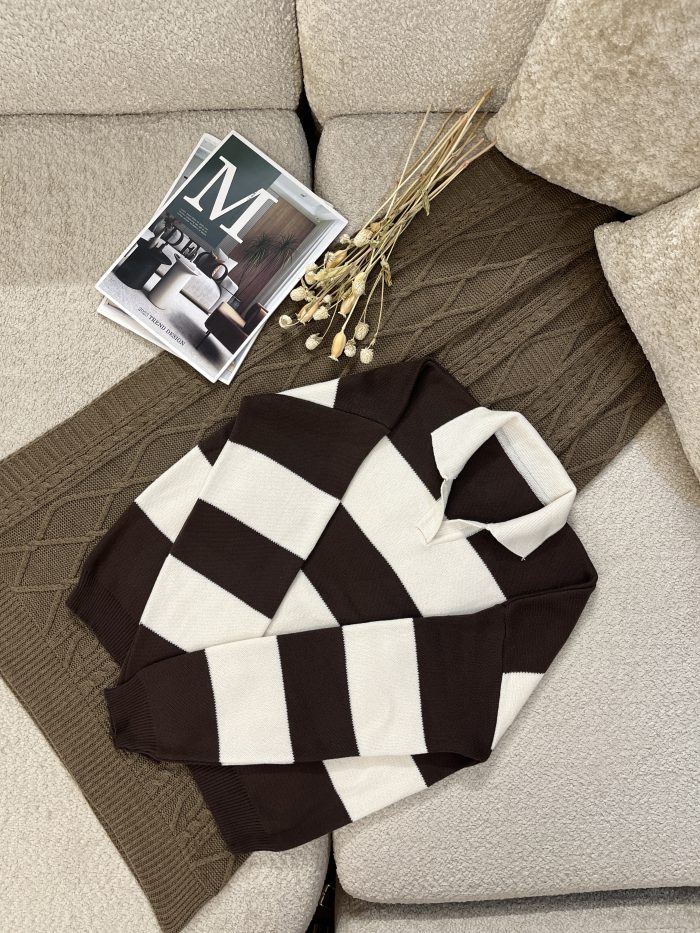 Striped Knit Polo Shirt (9) پلوشرت زنانه بافت راه راه