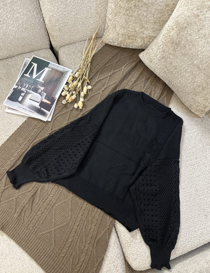 Women's Openwork Sleeve Knit Sweater (1) بافت آستین ژور زنانه