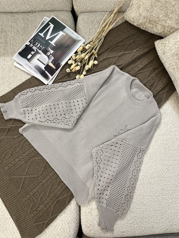 Women's Openwork Sleeve Knit Sweater (14) بافت آستین ژور زنانه