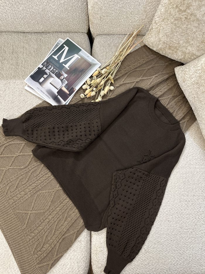 Women's Openwork Sleeve Knit Sweater (15) بافت آستین ژور زنانه