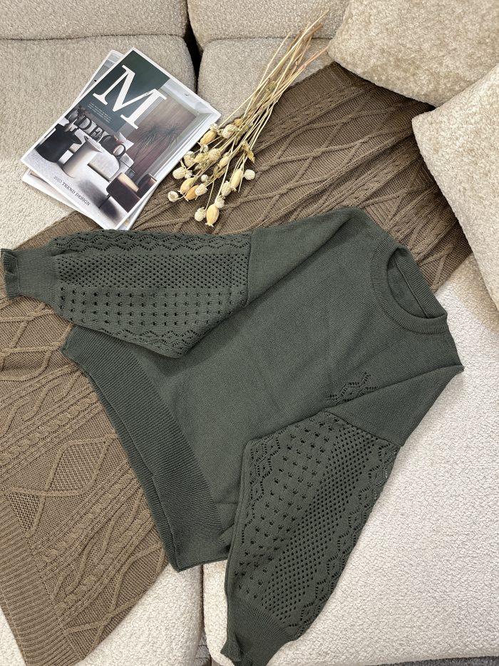 Women's Openwork Sleeve Knit Sweater (16) بافت آستین ژور زنانه