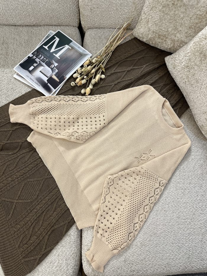 Women's Openwork Sleeve Knit Sweater (17) بافت آستین ژور زنانه