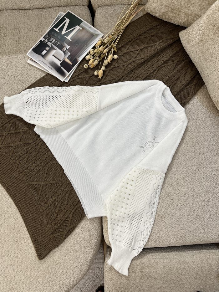 Women's Openwork Sleeve Knit Sweater (3) بافت آستین ژور زنانه